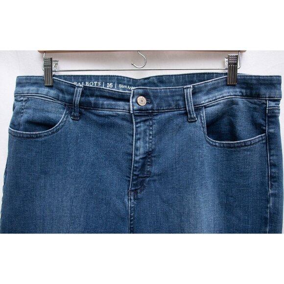 Talbot's Jeans Womens 16 Flawless Slim Ankle Embroidered Hem Blue Stretch Boho - Picture 3 of 7